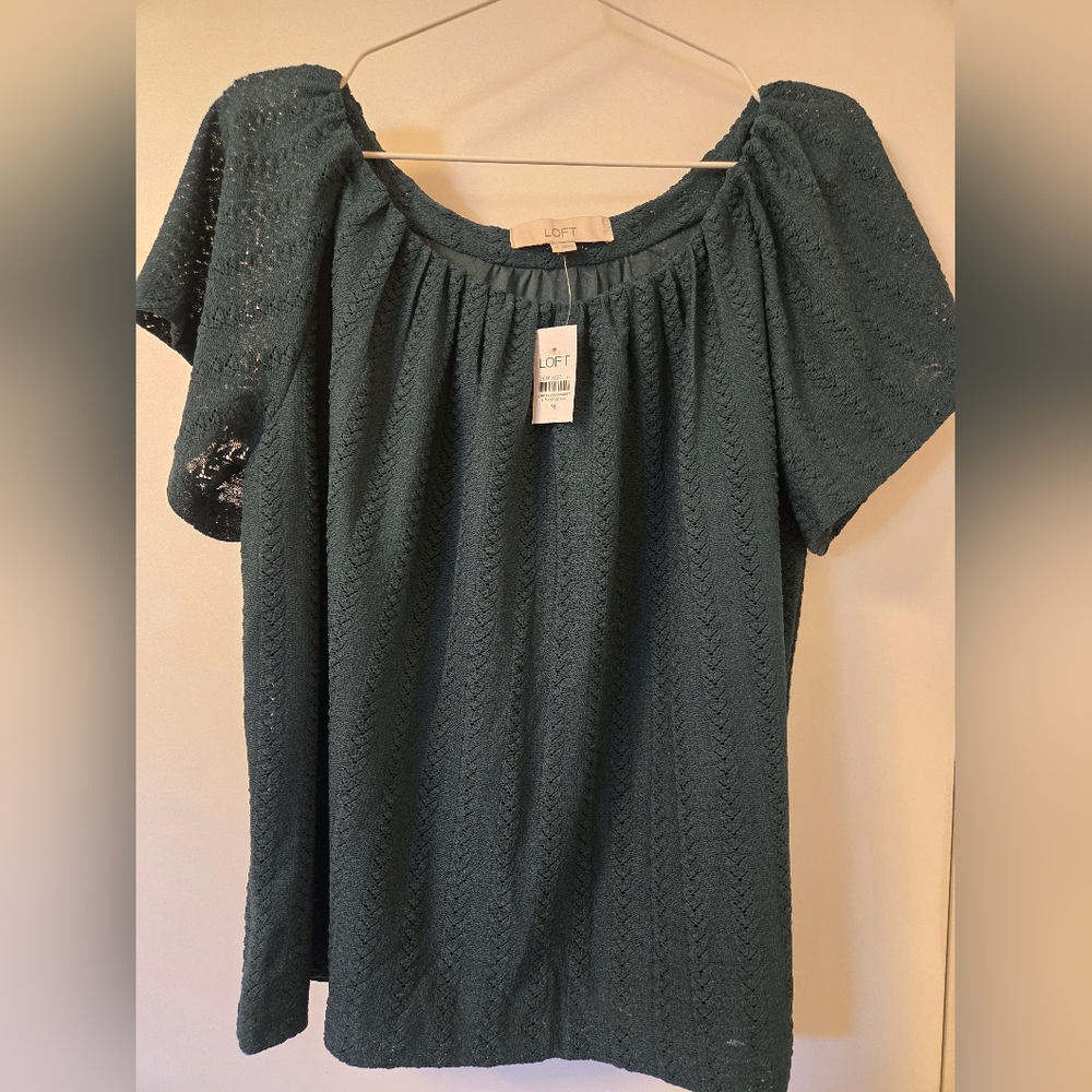 NWT LOFT Dark Green Textured Over The Shoulder Blouse‎ - Picture 5 of 7